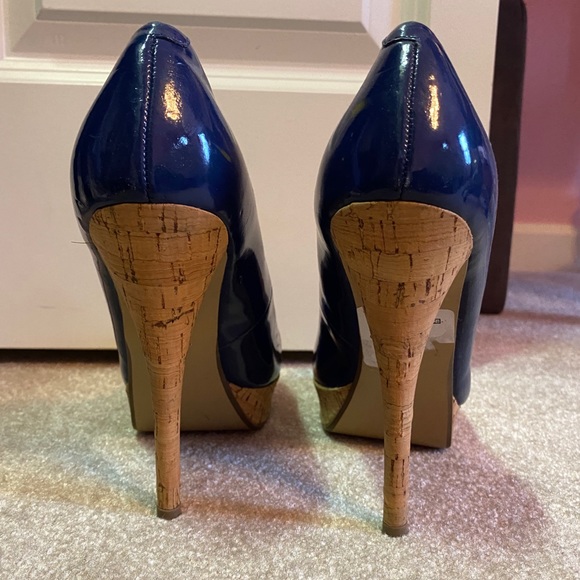 Guess Karise Blue Leather Cork Platform Pumps 8.5 - Picture 3 of 7